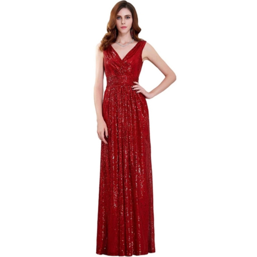 Kate Kasin Red Sequined Maxi Dress Size 12